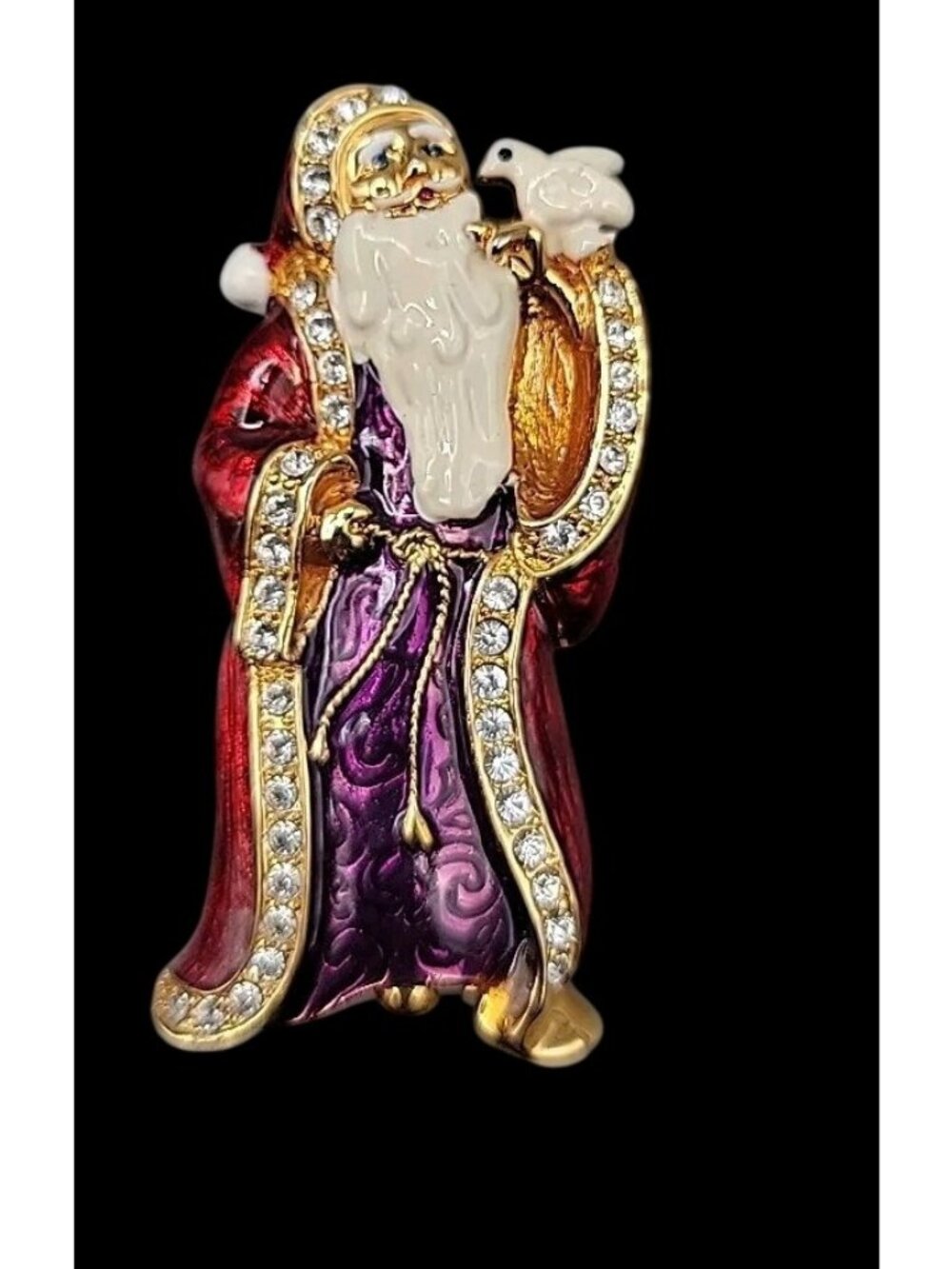 Christopher Radko Pin Santa Claus Brooch Signed Red Purple Enamel Rhinestones